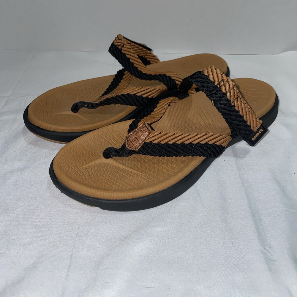 Coface Women Yoga Mat Flip Flops Braided Rope Straps Tan Black Size 9